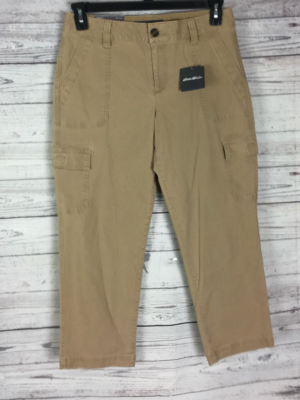EDDIE BAUER Women Khaki Slightly Curvy Centerline Utility Cargo Pants Size 4 NWT